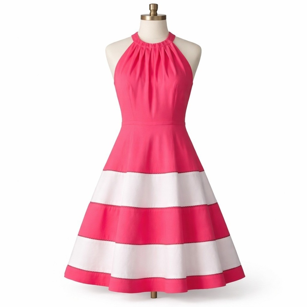 Eliza J Womens 4 Halter Pleated Dress Watermelon Pink Lined Fit Flare